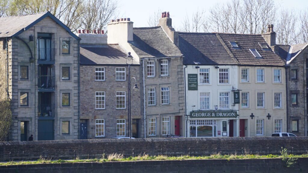 A lop sided house on the quayside in Lancaster