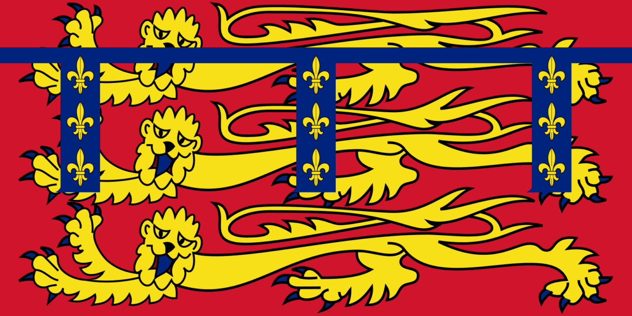 The Duchy of Lancaster flag, featuring crowned lions and fleurs-de-lis, a proud emblem of Lancaster’s history