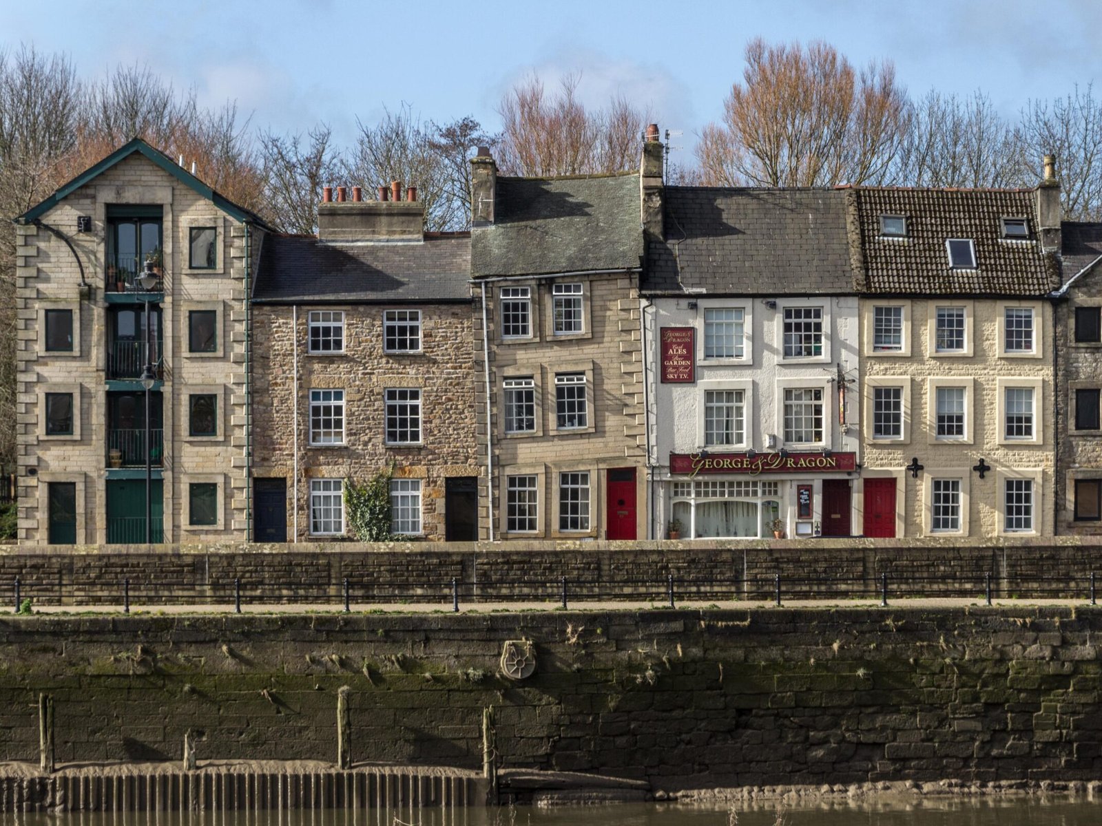 Scenic view of St George’s Quay, Lancaster, a historic riverside spot featured on Lancaster Walks itinerary